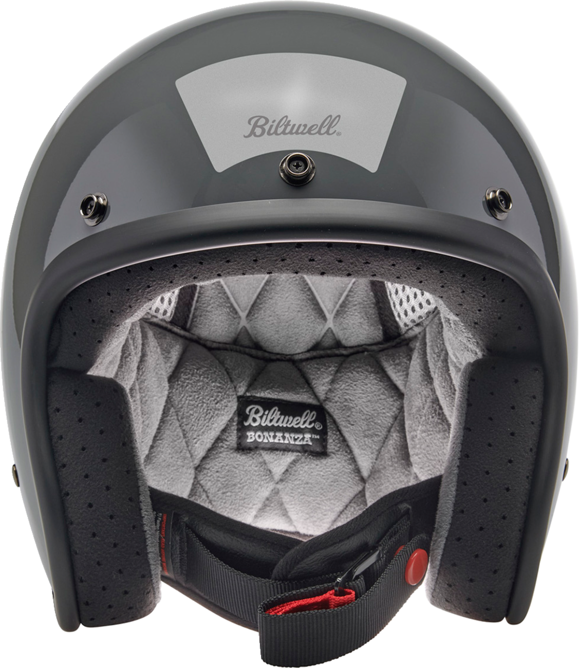Bill's Exhausts Biltwell Bonanza helmet in gloss storm gray, small size, featuring a sleek aerodynamic design and secure fit.