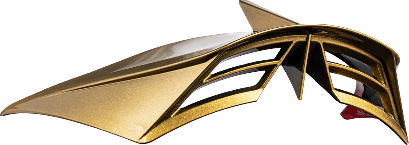 Gold ICON Domain™ OTT rear spoiler helmet part for motorcycles, designed by Bill's Exhausts, showing the spoiler's detailed shape.