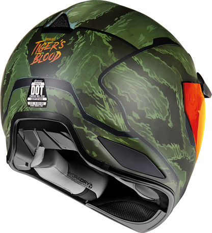 Bill's Exhausts ICON Domain™ Tiger's Blood green helmet in XS size, featuring a sleek helmet design with bold tiger-inspired graphics.
