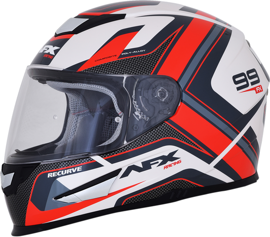 Bill's Exhausts AFX FX-99 Helmet Recurve in Pearl White and Red, large size, with sleek aerodynamic design and clear visor.