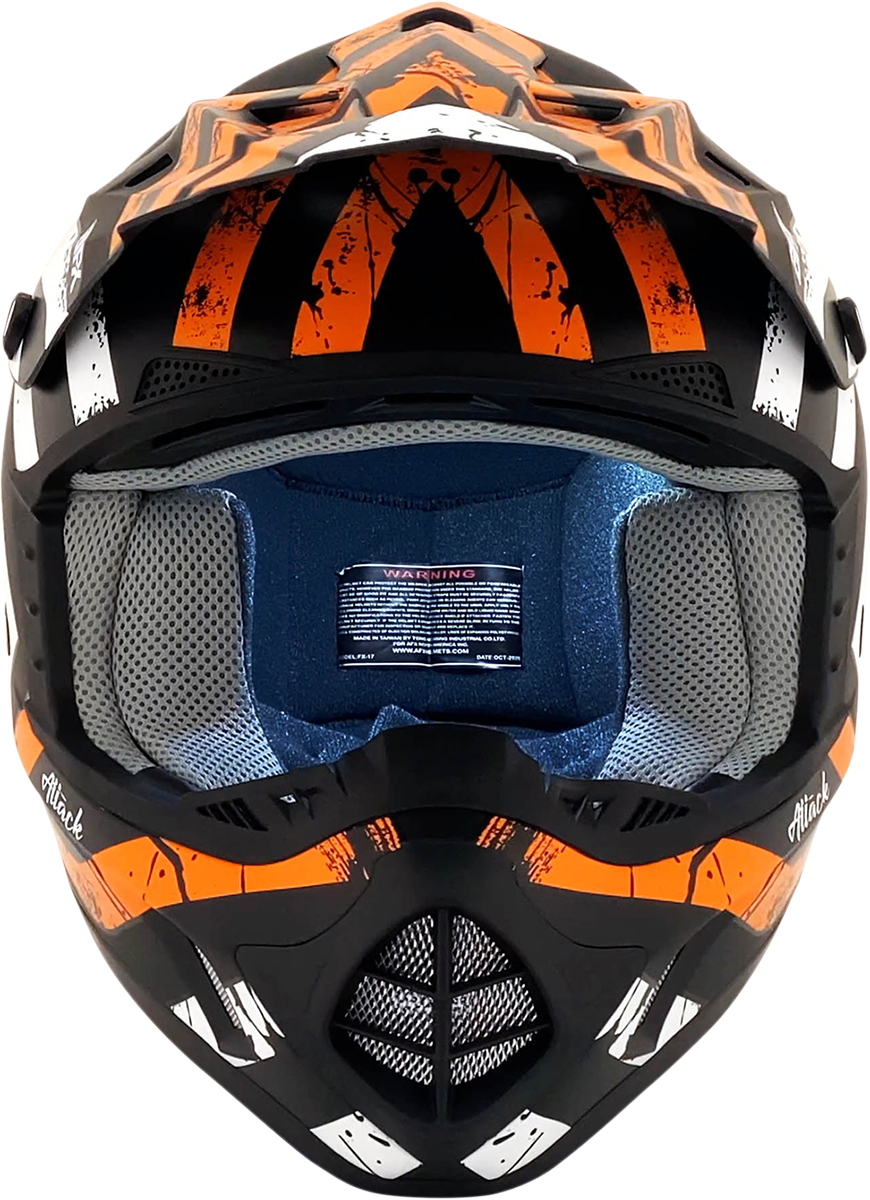 Bill's Exhausts AFX FX-17Y Attack helmet in matte black and orange, large size, with a sleek, aerodynamic design.