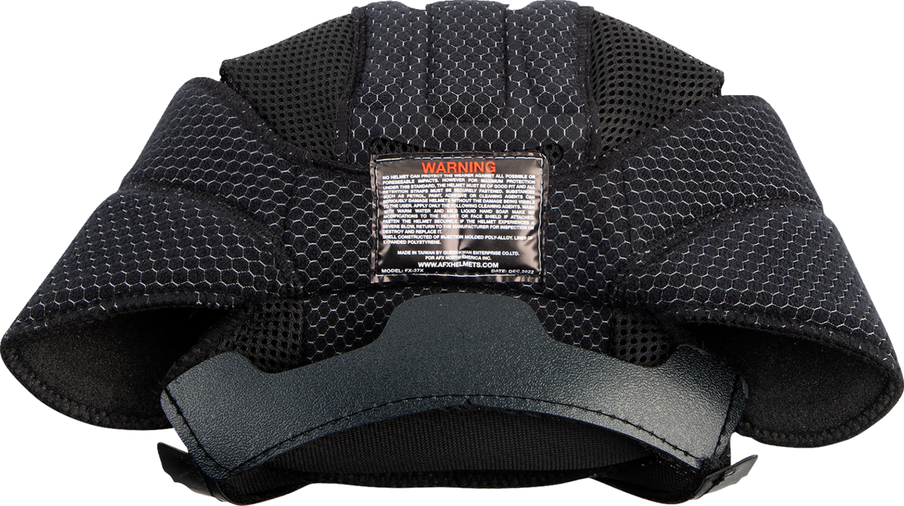Black AFX FX-37X Liner helmet by Bill's Exhausts, large size, interior padding, shown from a side angle.