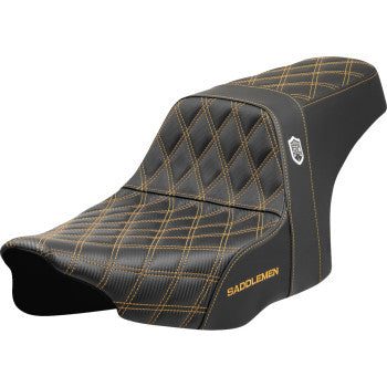SADDLEMEN Pro Series SDC Performance motorcycle seat with gold stitching for FLT/FLH 2023-2024, no backrest, by Bill's Exhausts