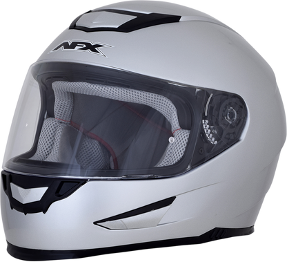 Silver AFX FX-99 motorcycle helmet with XS size, featuring a sleek aerodynamic design and clear visor.
