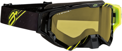 Bill's Exhausts ARCTIVA Vibe Snow Goggles in black with hi-viz yellow lenses, designed for winter sports and skiing.