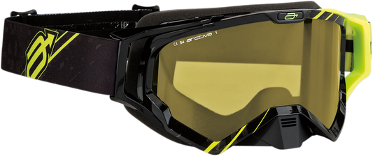 Bill's Exhausts ARCTIVA Vibe Snow Goggles in black with hi-viz yellow lenses, designed for winter sports and skiing.