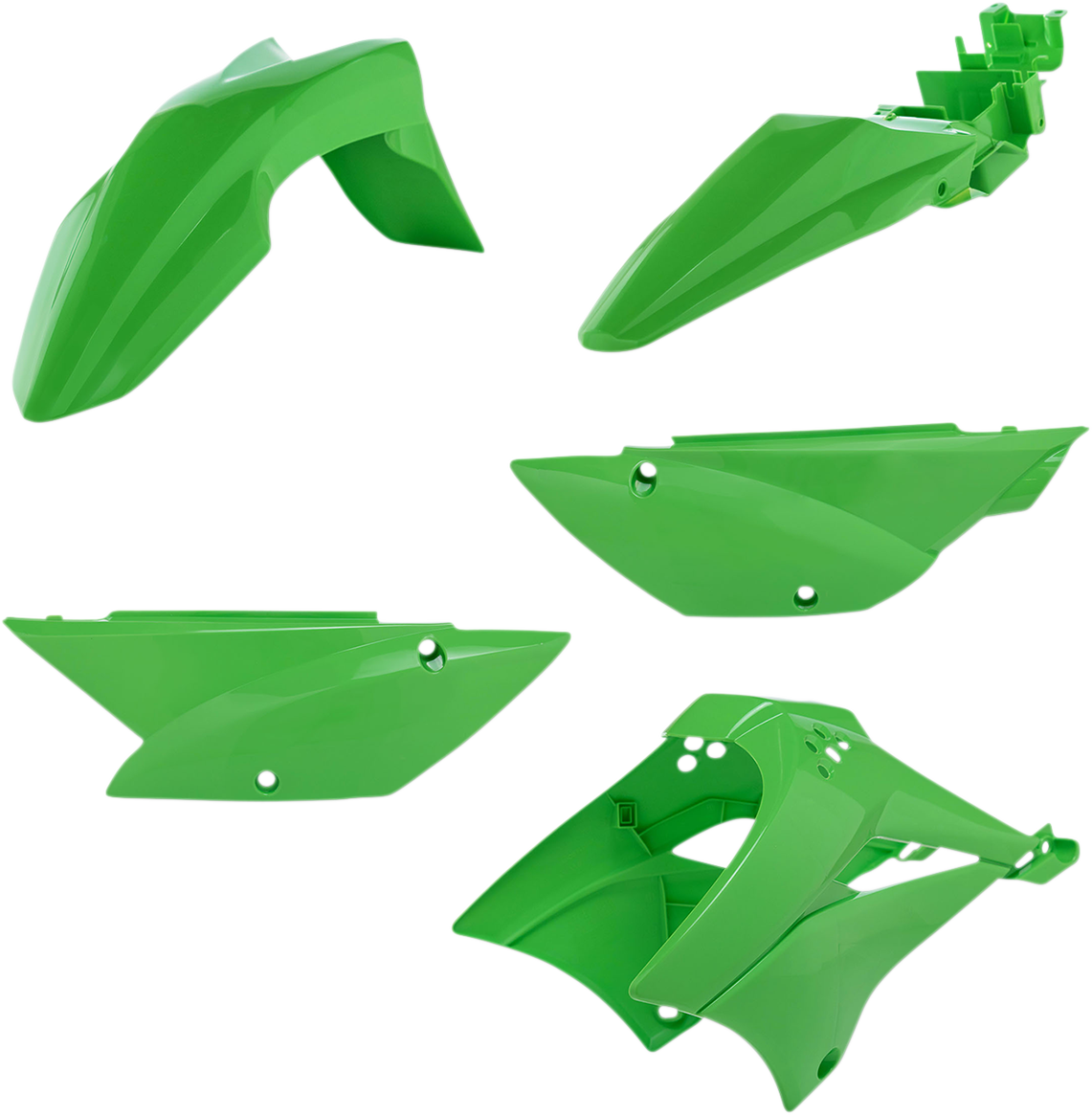 Green Acerbis standard replacement body kit for motorcycles, featuring durable body panels with brand-specific design.