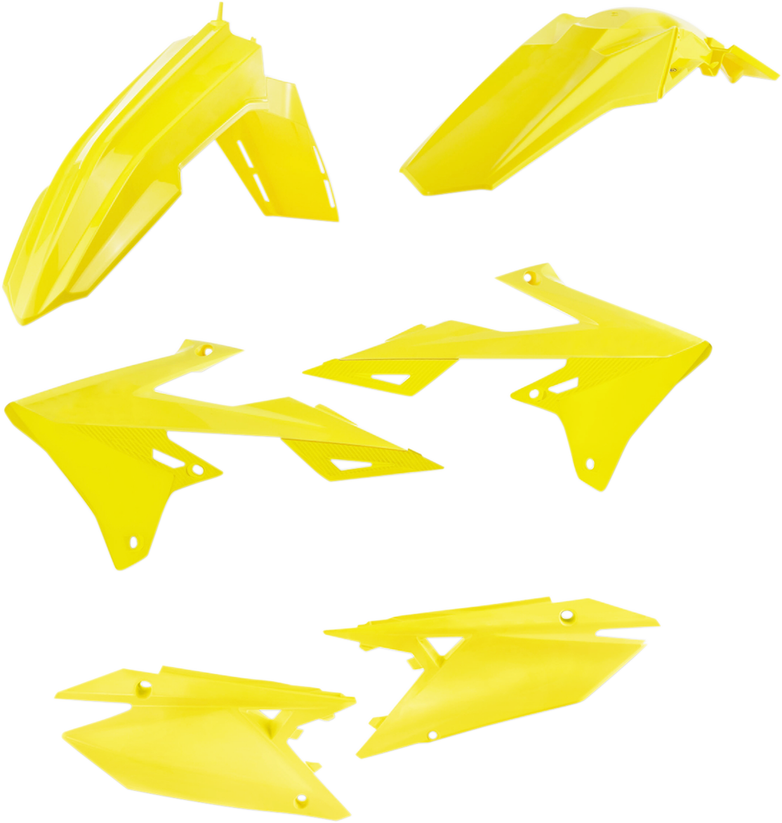 ACERBIS standard replacement body kit in RM Yellow, designed for motorcycle bodies, with detailed panels and vibrant color.