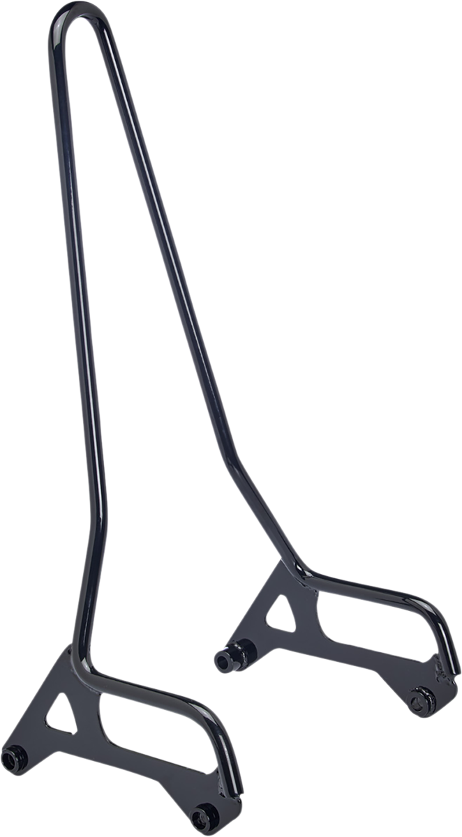 Gloss black BILTWELL EXFIL Sissy Bar XL for motorcycles, featuring a sleek and sturdy design with mounting hardware visible.