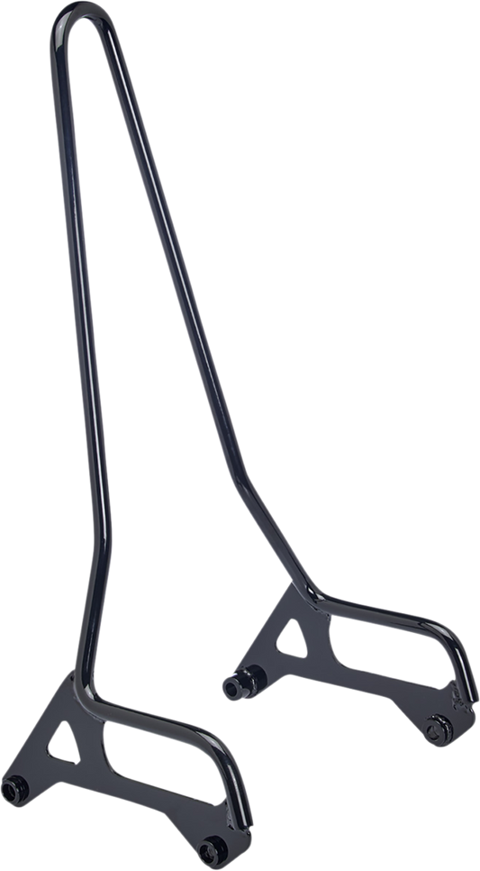 Gloss black BILTWELL EXFIL Sissy Bar XL for motorcycles, featuring a sleek and sturdy design with mounting hardware visible.