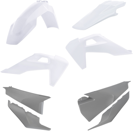 Acerbis standard replacement body kit for motorcycles, showing the OEM body panels in black with mounting points and design details.