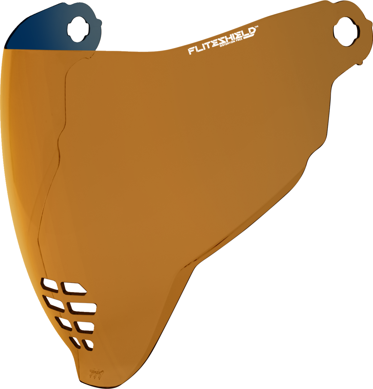 Bill's Exhausts ICON Airflite FliteShield RST Bronze helmet parts, close-up of the helmet shield with reflective bronze finish.