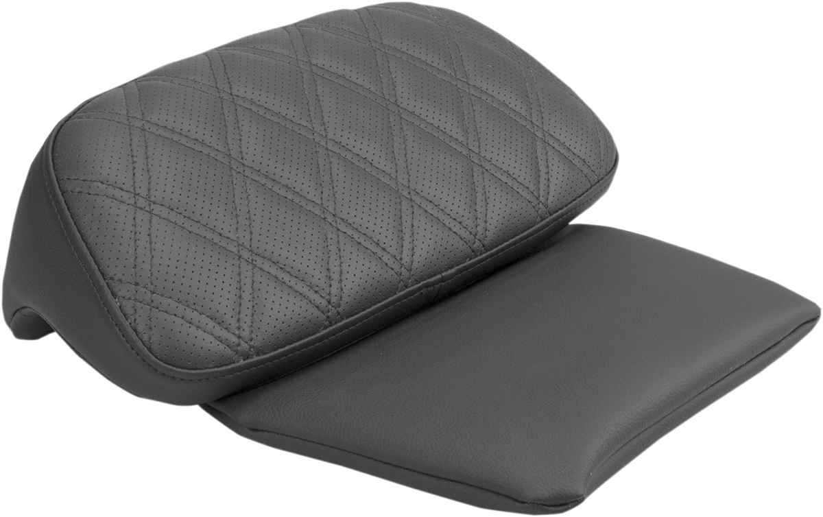 Black SADDLEMEN Chopped Tour-Pak Pad with lattice stitching, designed for seats by Bill's Exhausts, shown on a motorcycle.