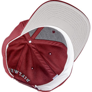 Maroon BILTWELL Script B Hat by Bill's Exhausts featuring embroidered logo and curved brim, casual style for everyday wear