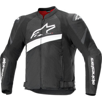 Alpinestars T-GP Plus R v4 Airflow motorcycle jacket in black and white, size medium, featuring protective armor and breathable fabric.