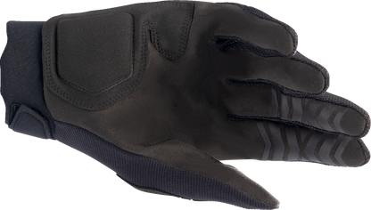 Alpinestars Full Bore XT black motorcycle gloves in 2XL size, featuring protective knuckles and adjustable wrist straps.