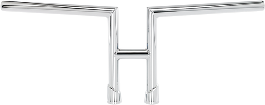 Chrome Biltwell H2 handlebar for motorcycles, featuring sleek, polished metal with a curved design and branding details.