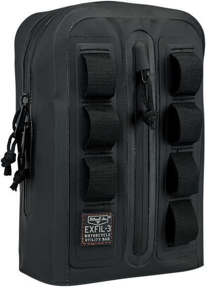 Bill's Exhausts BILTWell handlebar bag 3008-01 mounted on a motorcycle handlebar, showing durable fabric and secure straps.
