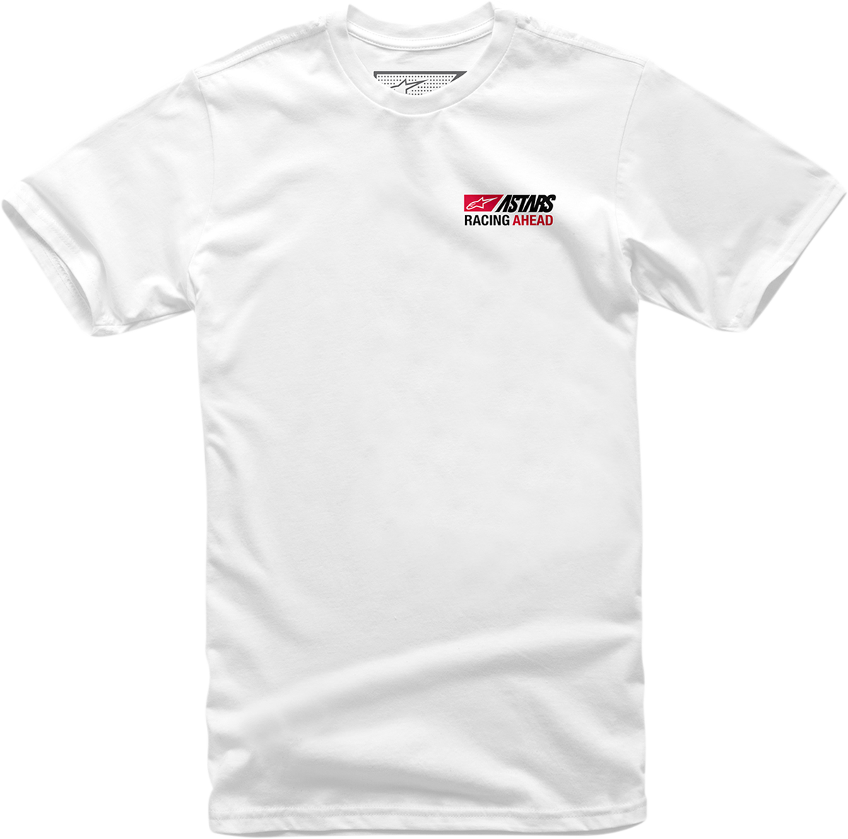 White ALPINESTARS Placard T-Shirt in large size with logo graphic on front, casual fit, made by Bill's Exhausts.