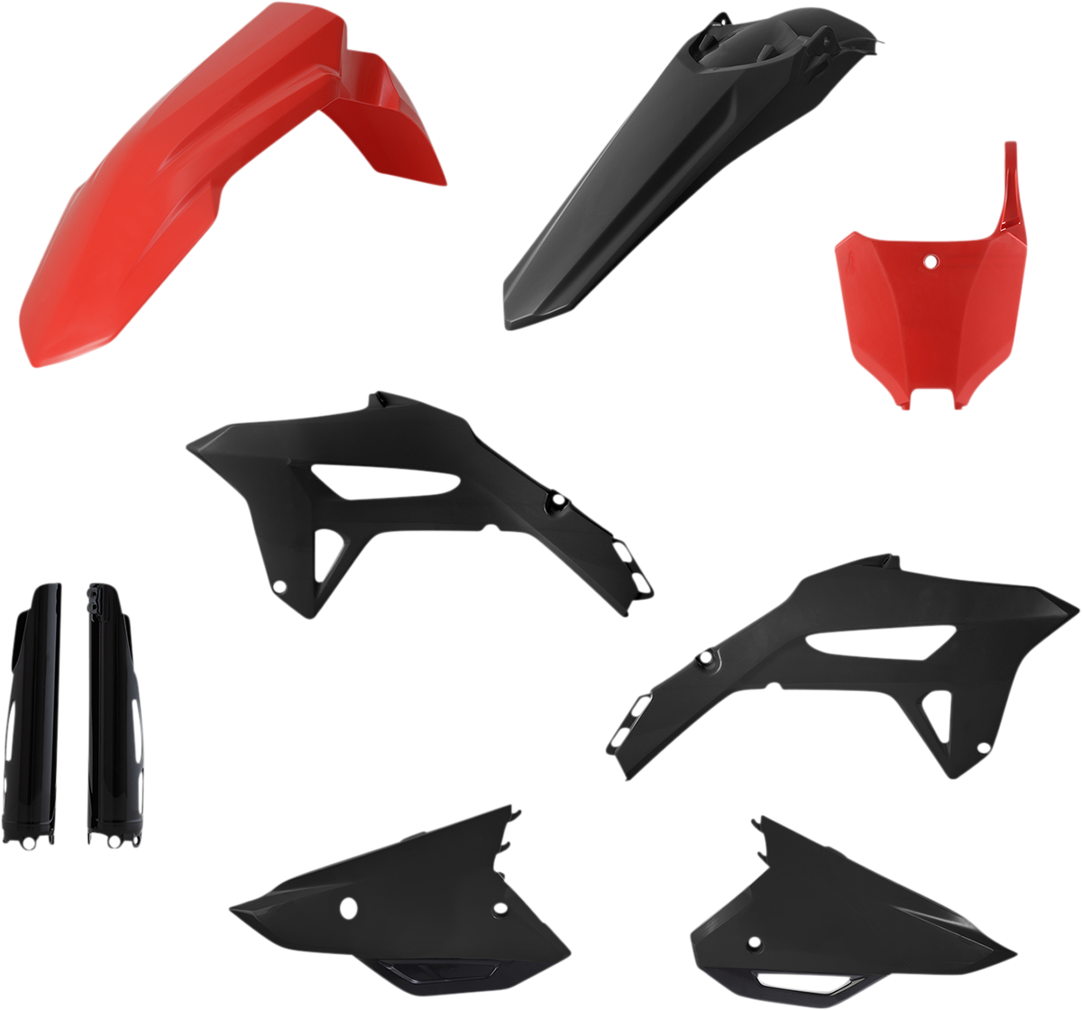 A red and black Acerbis full motorcycle body kit for CRF250R 2022-2023 and CRF450R 2021-2023 models, featuring streamlined body panels.
