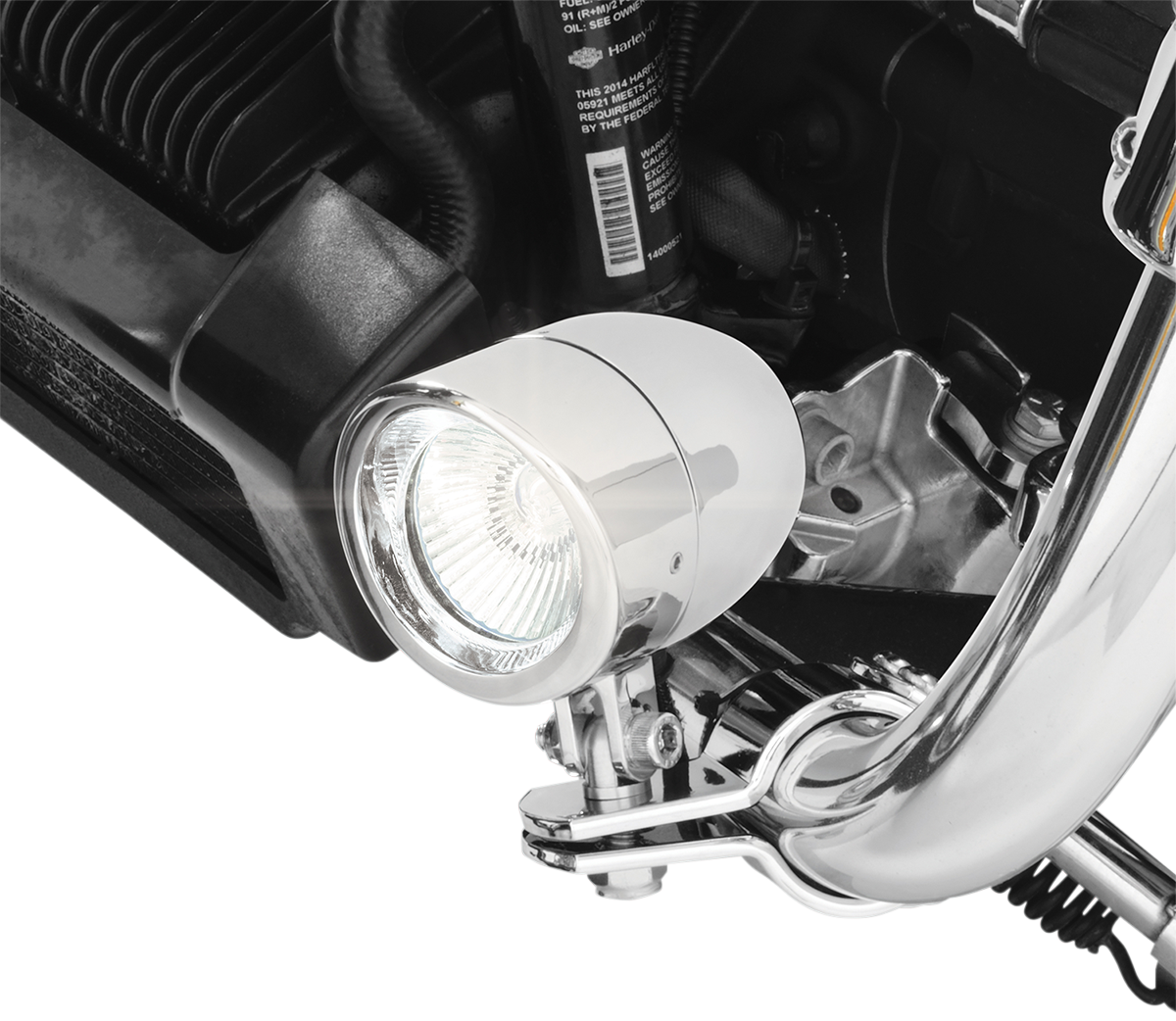 Chrome Show Chrome Halogen Mini Driving Lights Kit for engine by Bill's Exhausts, featuring compact chrome halogen lights.