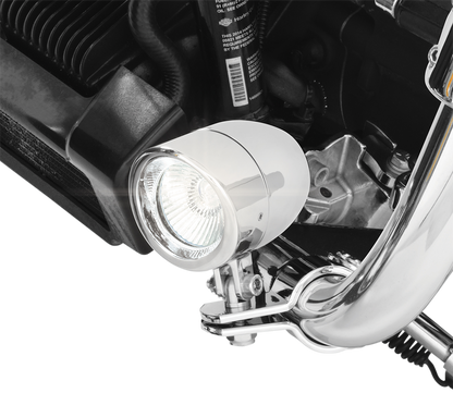 Chrome Show Chrome Halogen Mini Driving Lights Kit for engine by Bill's Exhausts, featuring compact chrome halogen lights.