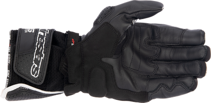 Alpinestars SP-8 V3 Air motorcycle gloves in black, white, and bright red, large size, showing the protective design and brand logo.