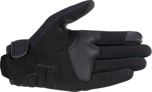 Alpinestars Honda Copper Black motorcycle gloves in medium size, featuring protective padding and sleek design.