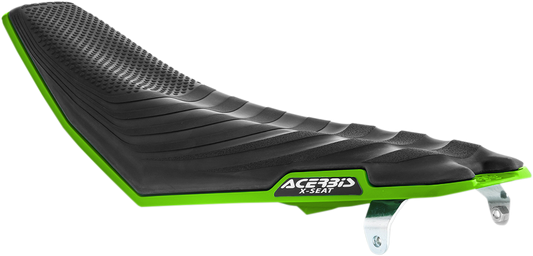 Green and black Acerbis X seat for KXF 250/450 models from 2016 to 2020, shown on a motorcycle body with mounting details.