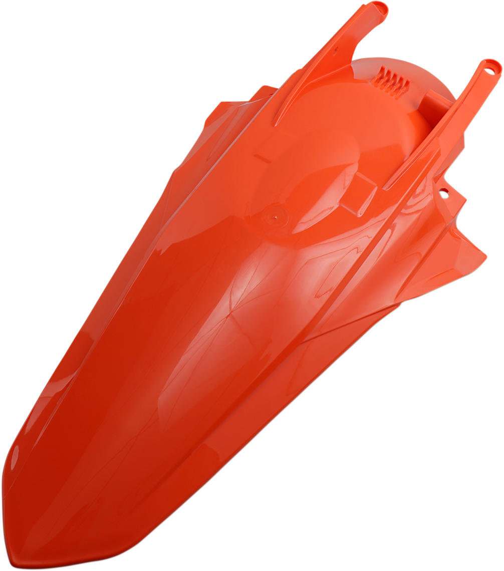 Orange Acerbis rear fender for motorcycle, body part with mounting points, designed for durability and style.