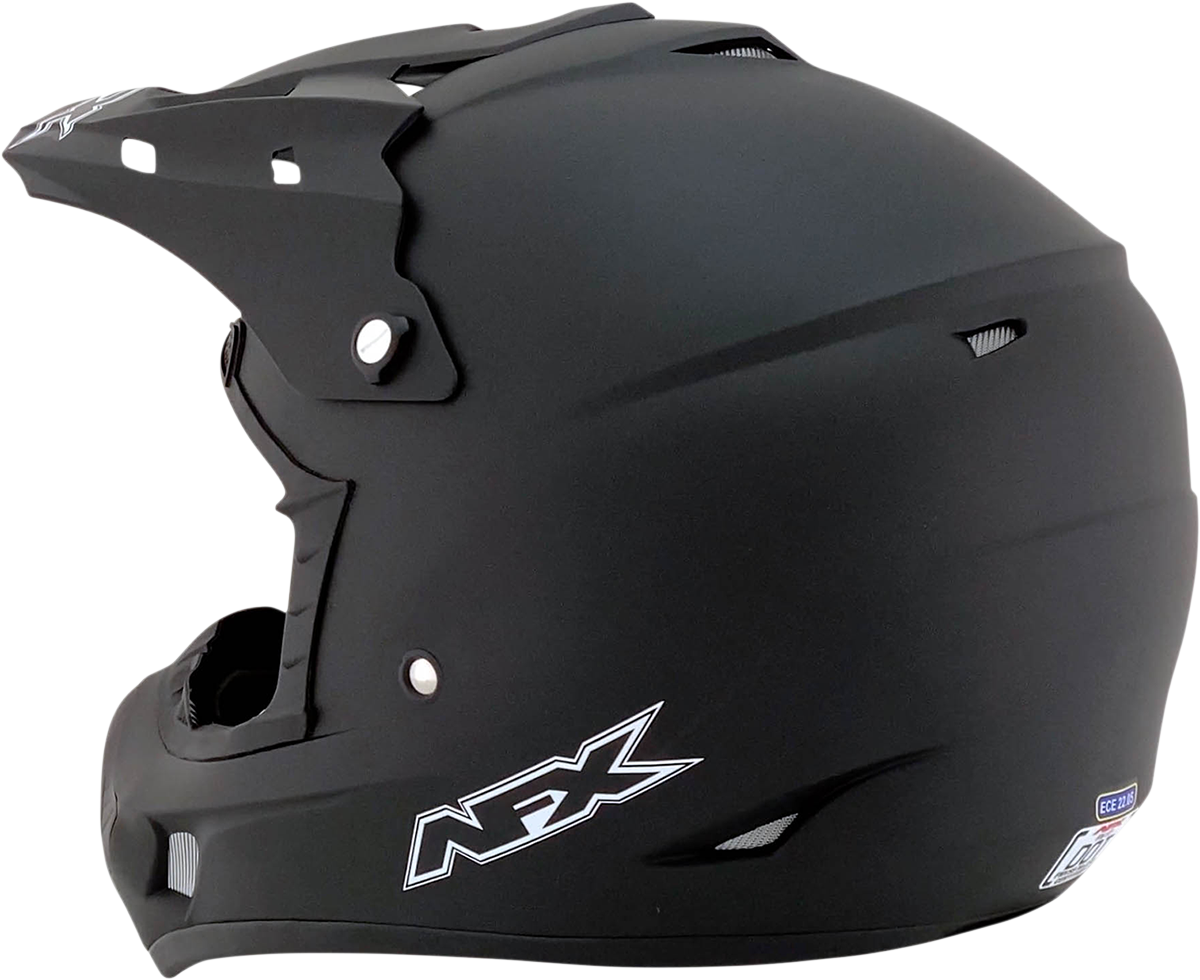 Matte black AFX FX-17 helmet in XS size, featuring a sleek design and aerodynamic shape, suitable for motorcycle riding.