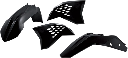 A black Acerbis standard replacement body kit for motorcycles, designed for durable fit and sleek appearance.