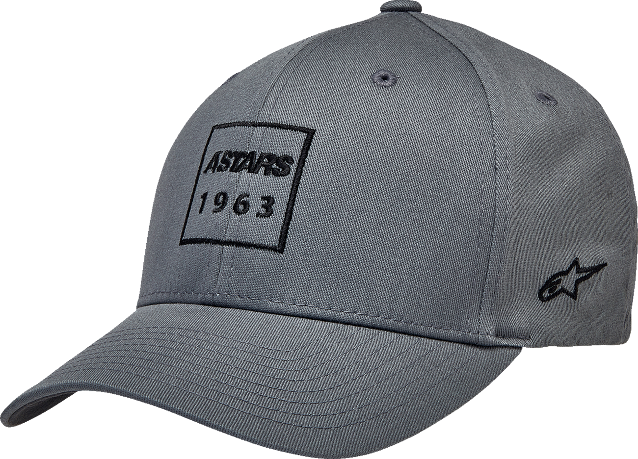 Charcoal ALPINESTARS boxed hat in large/XL size, featuring the brand logo and stylish design, suitable for casual wear.