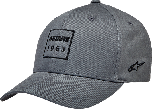 Charcoal ALPINESTARS boxed hat in large/XL size, featuring the brand logo and stylish design, suitable for casual wear.