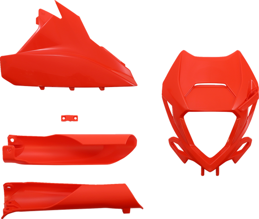 A red Acerbis OEM replacement body kit for motorcycles, designed for seamless fit and vibrant color, displayed on a plain background.