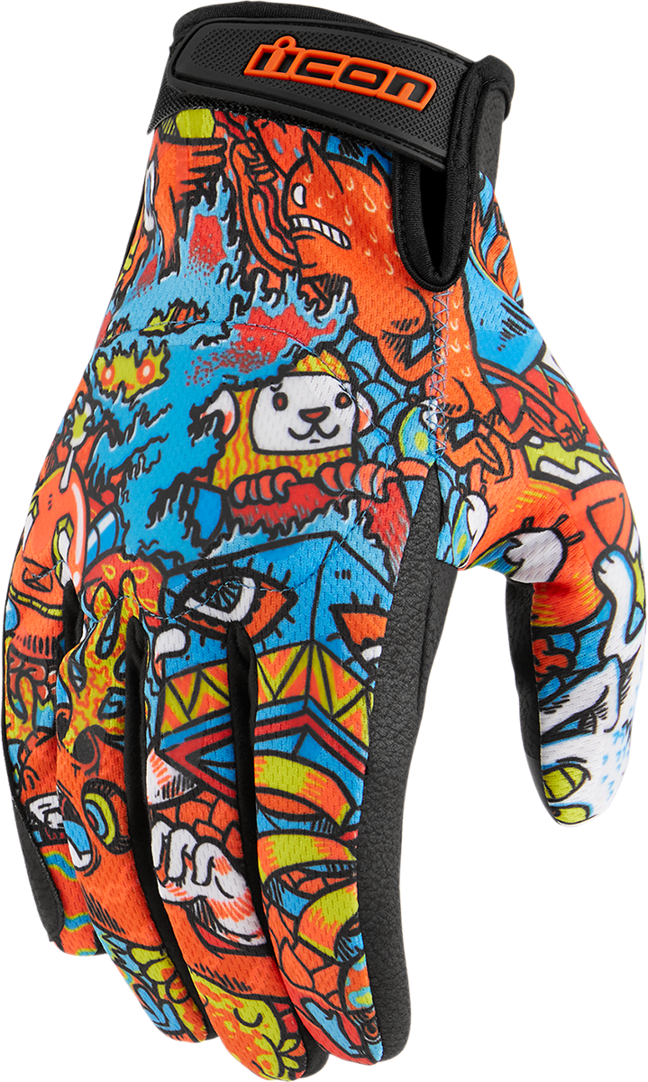 Bill's Exhausts ICON Hooligan™ Redoodle Gloves in red and blue, 3XL size, featuring durable fabric and secure wrist closures.