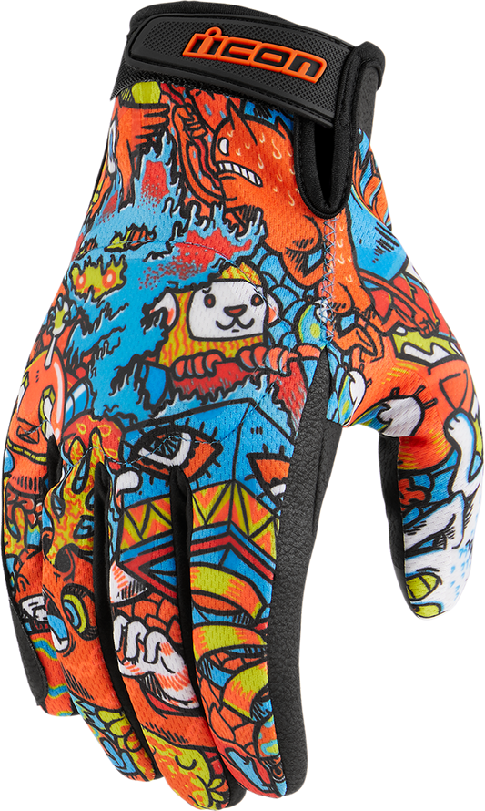 Bill's Exhausts ICON Hooligan™ Redoodle Gloves in red and blue, 3XL size, featuring durable fabric and secure wrist closures.