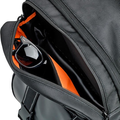 Black BILTWell EXFIL-48 backpack from Bill's Exhausts with multiple compartments and adjustable straps, shown from the front view.