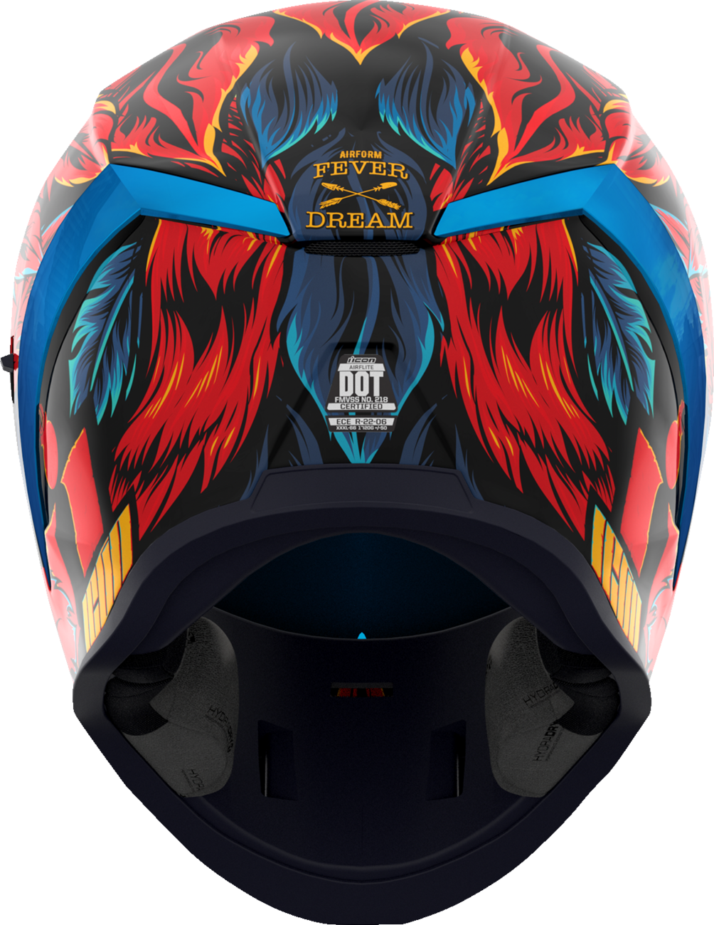 Blue ICON Airform™ Fever Dream helmet in XS size, featuring sleek design and aerodynamic shape for motorcycle riding.