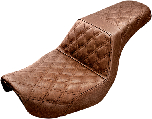 SADDLEMEN Step-Up Seat - Full Lattice Stitch - Brown - Dyna 804-04-175BR - Howling Moto