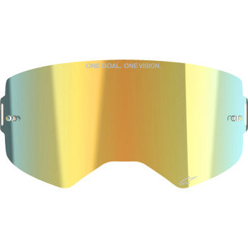 Alpinestars Supertech goggles with gold mirror lens and ABS vision frame, designed for high-performance motorsport.