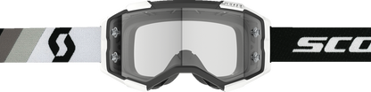 Scott Fury Goggle in black and white with clear lens, featuring a sleek design and adjustable strap for optimal fit.
