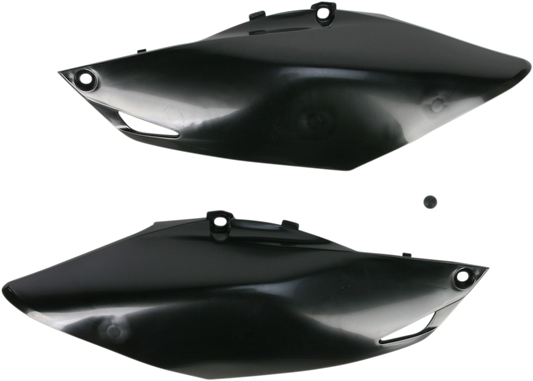 A set of black Acerbis side panels for motorcycle body protection, designed for easy installation and durable use.