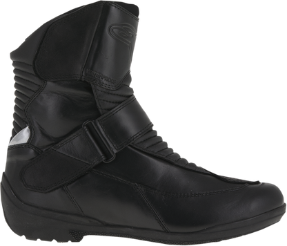 Black Alpinstars Stella Valencia waterproof boots for women, US size 8, with sturdy leather and waterproof features.