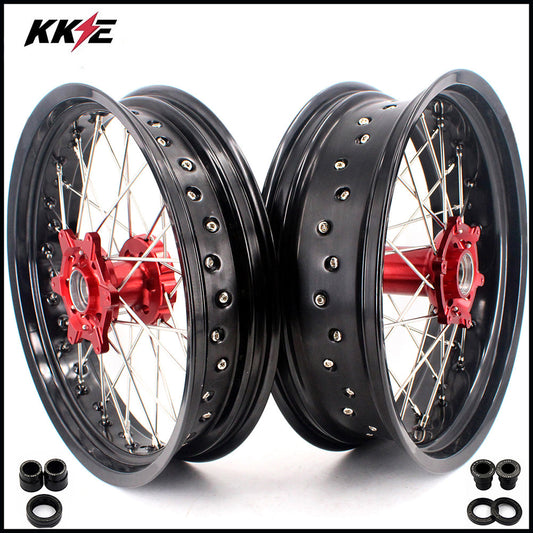 KKE 3.5 & 4.25 Supermoto Motard Wheels Rims for BETA RR 2013-2022 Red Hubs - Howling Moto