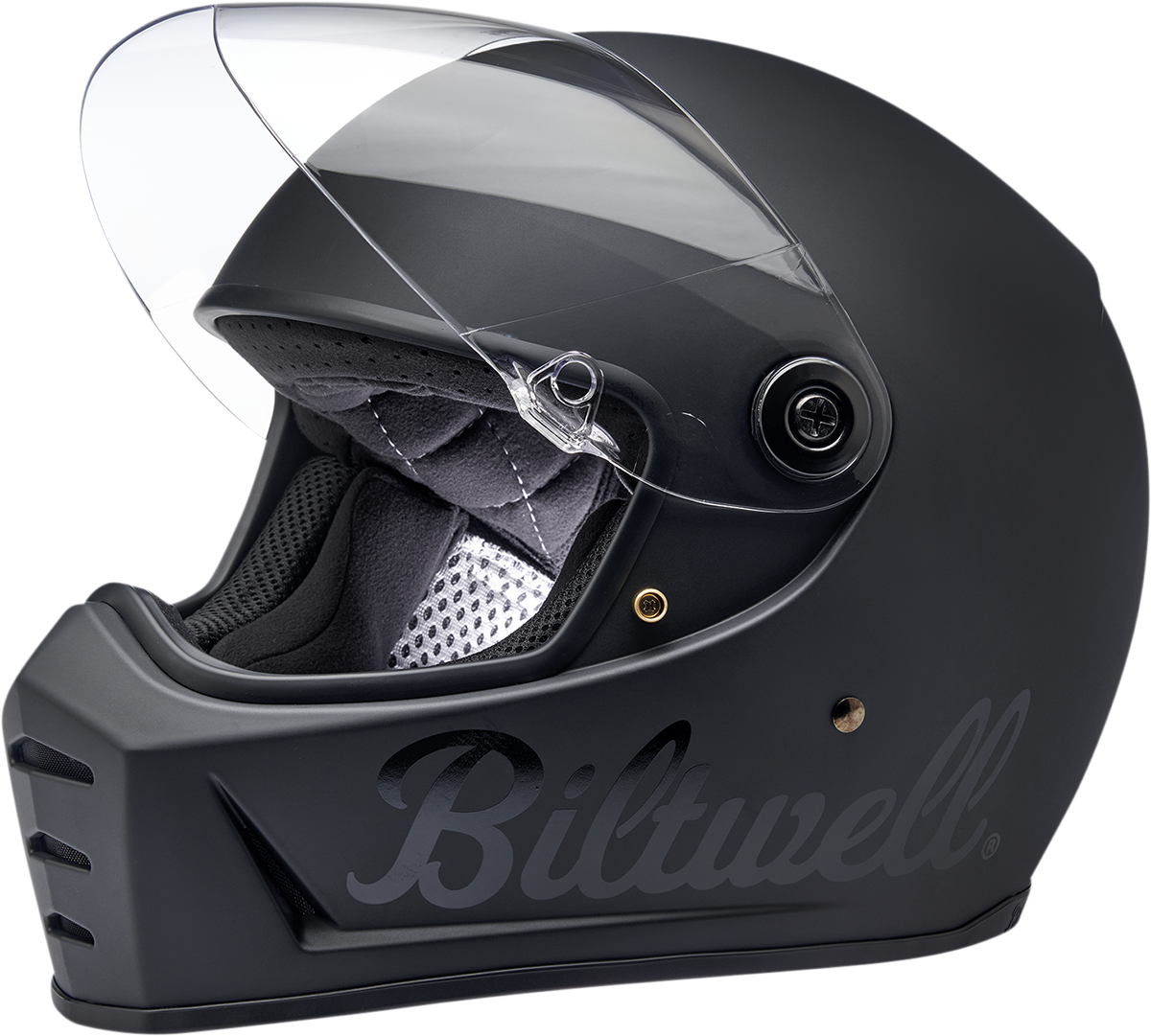 Bill's Exhausts BILTWELL Lane Splitter helmet in flat black, small size, with a sleek motorcycle helmet design and matte finish.