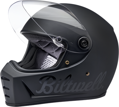 Bill's Exhausts BILTWELL Lane Splitter helmet in flat black, small size, with a sleek motorcycle helmet design and matte finish.