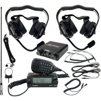 NAVATLAS 2-seat intercom and radio headset kit in black, designed for motorcycle communication by Bill's Exhausts.
