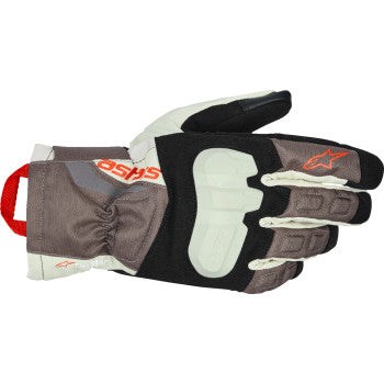 Alpinestars Xt-3 DS brown, sand, and black motorcycle gloves with protective padding, displayed on a plain background.