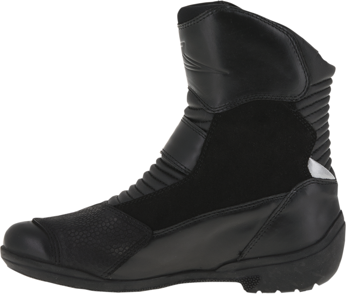Alpinestars Stella Valencia waterproof black motorcycle boots with ankle support and rugged sole, US 8 / EU 39.
